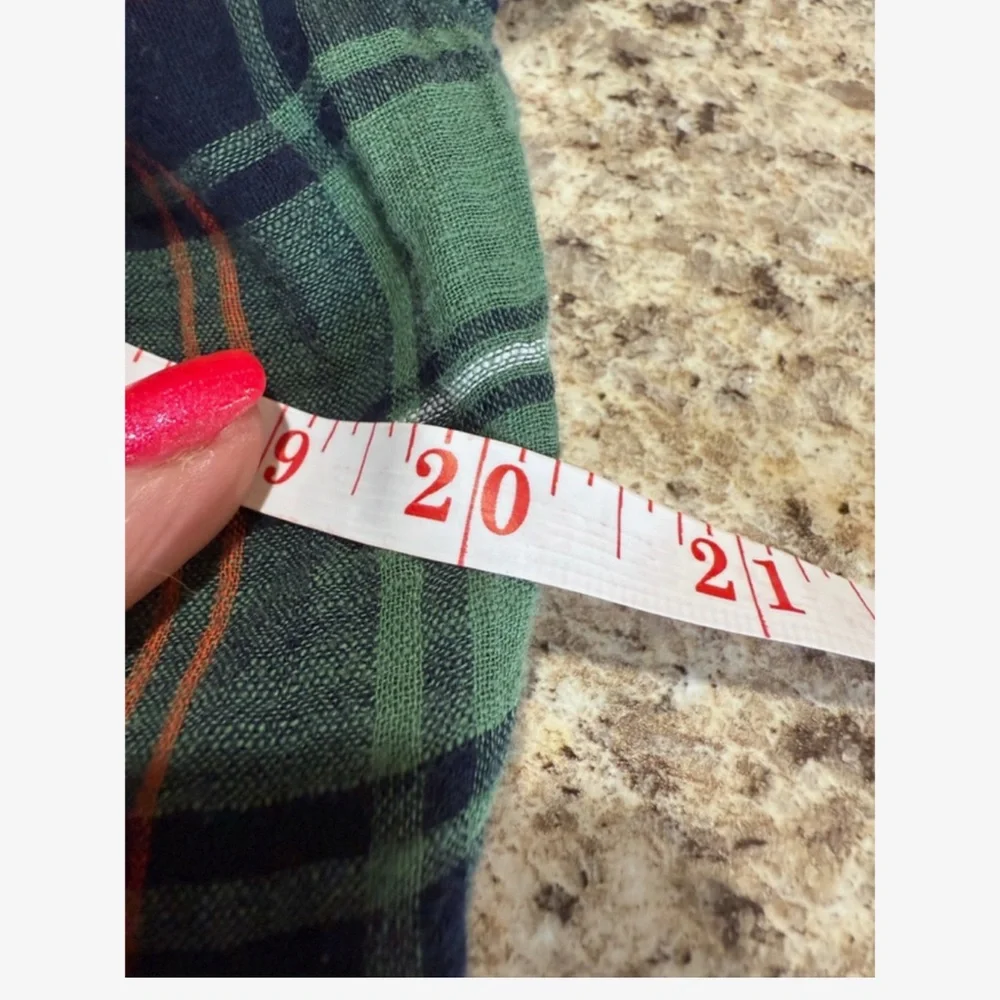 J. Crew Green Plaid Blouse with White Accents